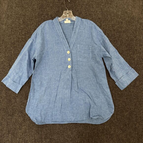J. Jill Tops - Pure Jill Linen Shirt Womens Small Blue Tunic 3/4 Sleeve V Neck Casual